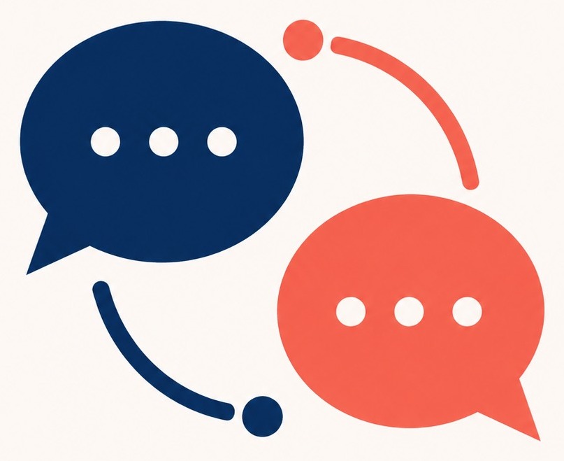 Two conversation bubbles circling each other