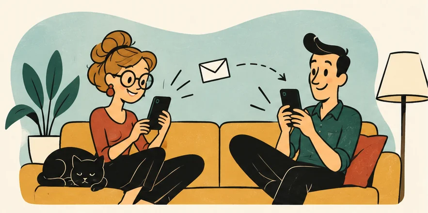 A couple sends a partner invitation between their phones.