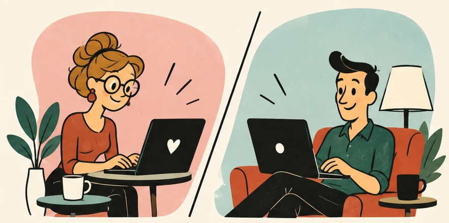 Each person answers their personality questions separately on a laptop.