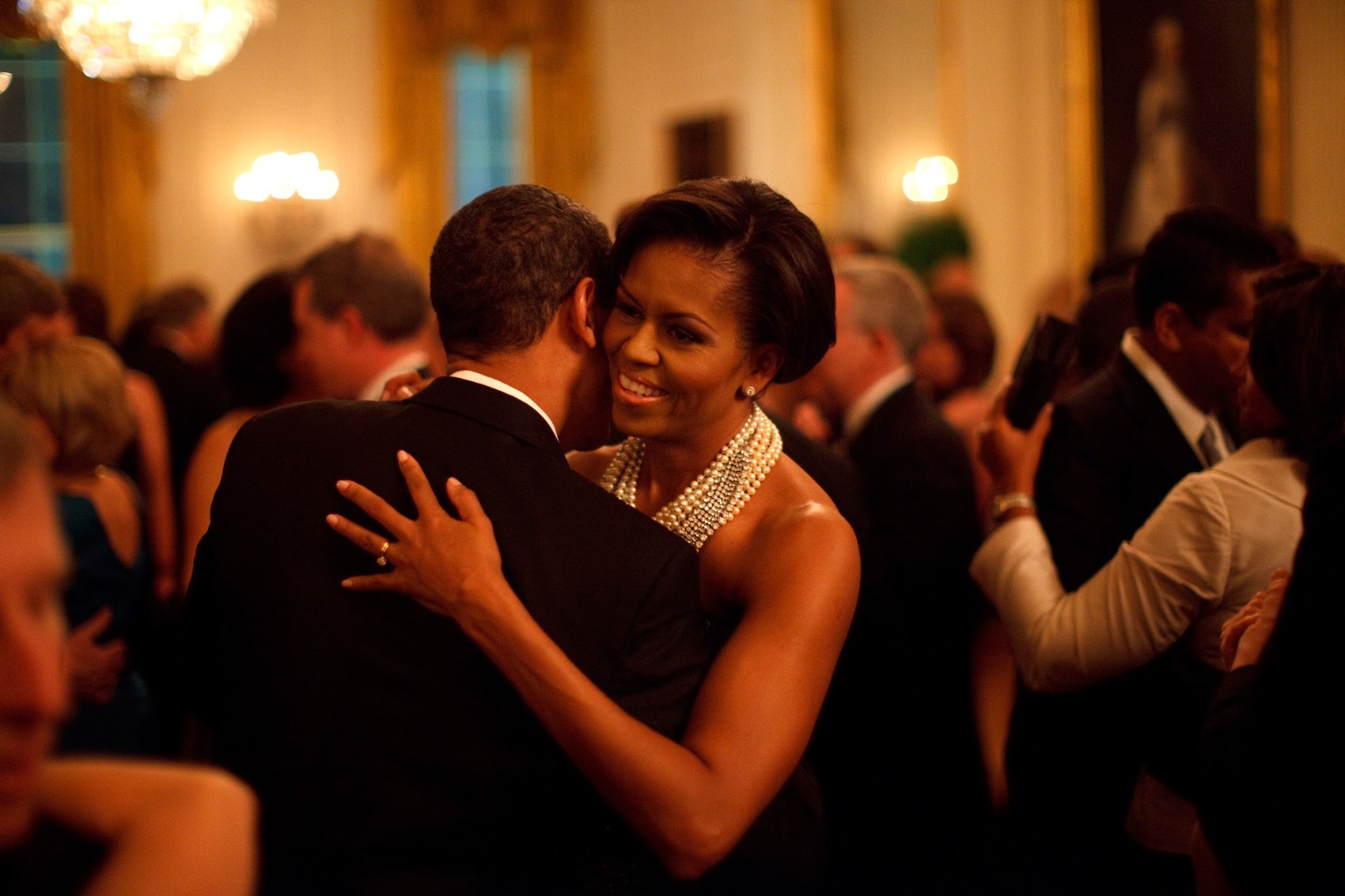 Barack and Michelle Obama dancing together at the 2009 Governors Ball.