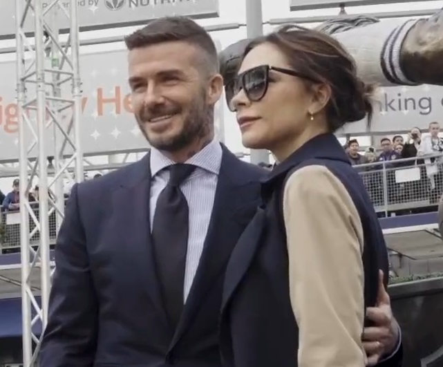 David and Victoria Beckham at a public event