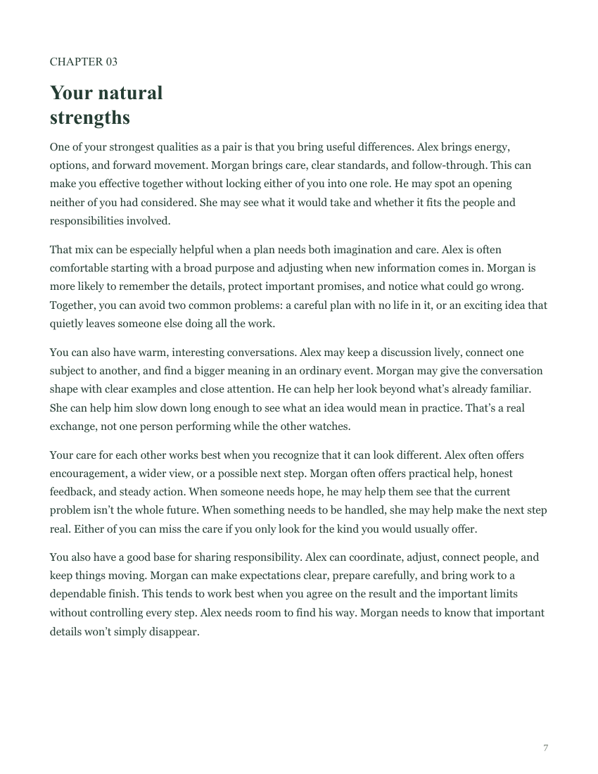 Open a sample page about Alex and Morgan’s natural strengths